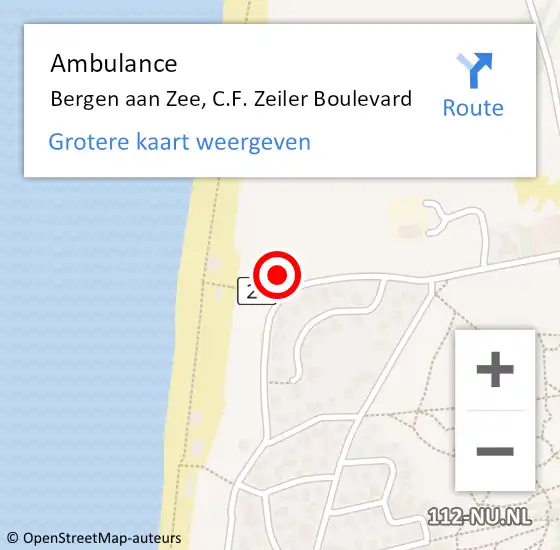 Locatie op kaart van de 112 melding: Ambulance Bergen aan Zee, C.F. Zeiler Boulevard op 30 mei 2024 14:12