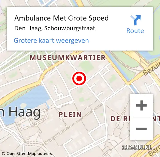 Locatie op kaart van de 112 melding: Ambulance Met Grote Spoed Naar Den Haag, Schouwburgstraat op 30 mei 2024 14:14