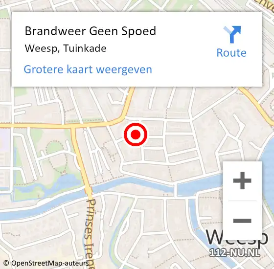 Locatie op kaart van de 112 melding: Brandweer Geen Spoed Naar Weesp, Tuinkade op 7 oktober 2014 17:44