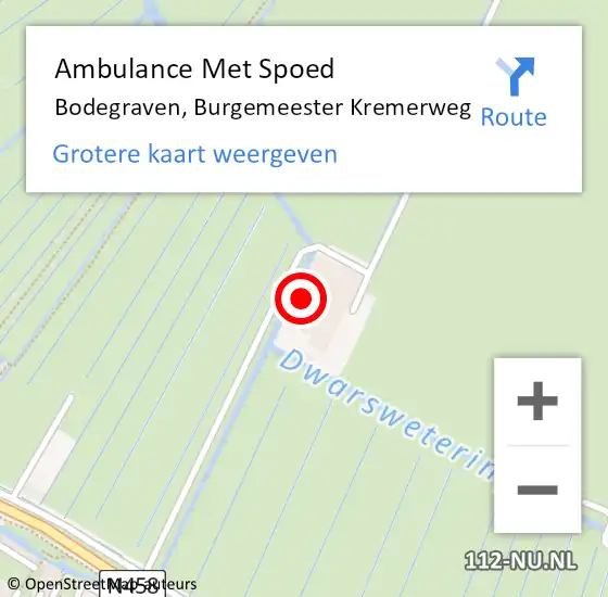 Locatie op kaart van de 112 melding: Ambulance Met Spoed Naar Bodegraven, Burgemeester Kremerweg op 30 mei 2024 14:32