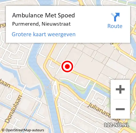 Locatie op kaart van de 112 melding: Ambulance Met Spoed Naar Purmerend, Nieuwstraat op 30 mei 2024 14:39