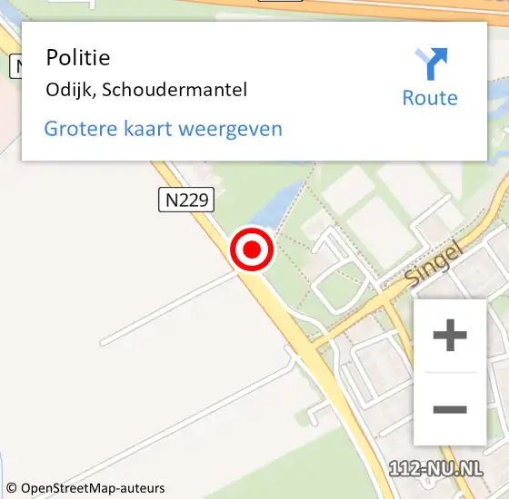 Locatie op kaart van de 112 melding: Politie Odijk, Schoudermantel op 30 mei 2024 14:57