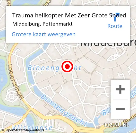 Locatie op kaart van de 112 melding: Trauma helikopter Met Zeer Grote Spoed Naar Middelburg, Pottenmarkt op 30 mei 2024 14:59