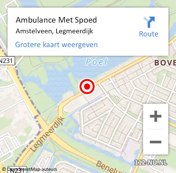 Locatie op kaart van de 112 melding: Ambulance Met Spoed Naar Amstelveen, Legmeerdijk op 30 mei 2024 15:07