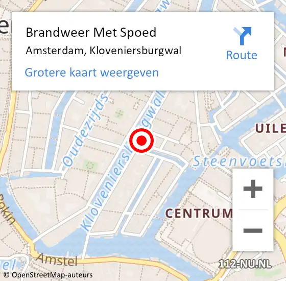 Locatie op kaart van de 112 melding: Brandweer Met Spoed Naar Amsterdam, Kloveniersburgwal op 30 mei 2024 15:14