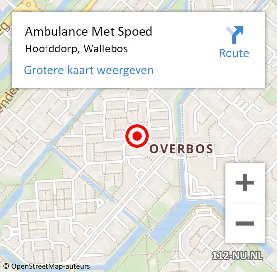 Locatie op kaart van de 112 melding: Ambulance Met Spoed Naar Hoofddorp, Wallebos op 30 mei 2024 15:15