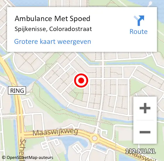 Locatie op kaart van de 112 melding: Ambulance Met Spoed Naar Spijkenisse, Coloradostraat op 30 mei 2024 15:23