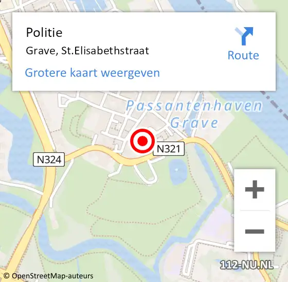 Locatie op kaart van de 112 melding: Politie Grave, St.Elisabethstraat op 30 mei 2024 15:39