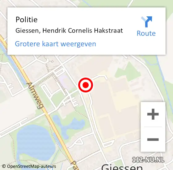 Locatie op kaart van de 112 melding: Politie Giessen, Hendrik Cornelis Hakstraat op 30 mei 2024 16:21