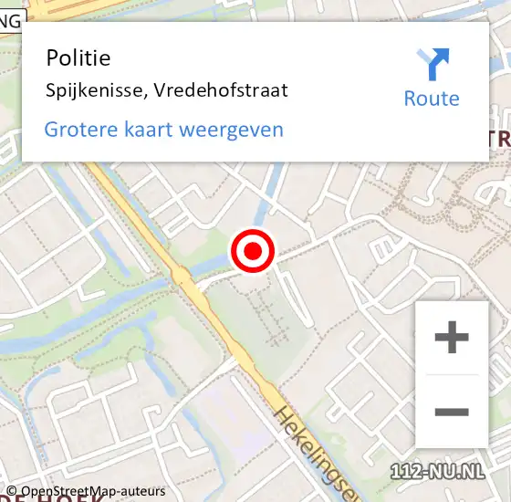 Locatie op kaart van de 112 melding: Politie Spijkenisse, Vredehofstraat op 30 mei 2024 16:39