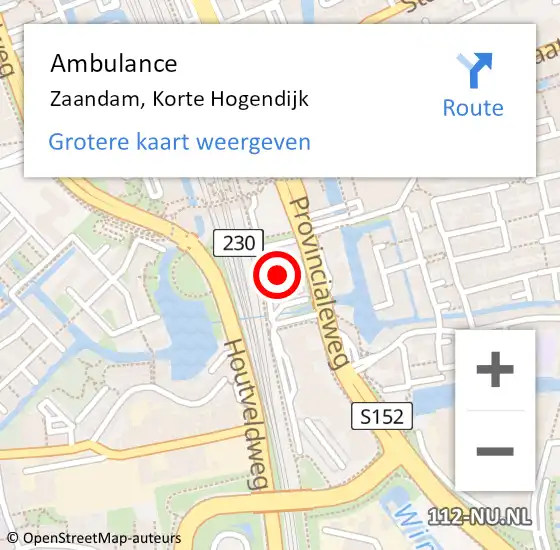 Locatie op kaart van de 112 melding: Ambulance Zaandam, Korte Hogendijk op 30 mei 2024 16:44