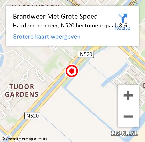 Locatie op kaart van de 112 melding: Brandweer Met Grote Spoed Naar Haarlemmermeer, N520 hectometerpaal: 8,6 op 30 mei 2024 16:46