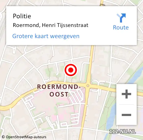 Locatie op kaart van de 112 melding: Politie Roermond, Henri Tijssenstraat op 30 mei 2024 16:52