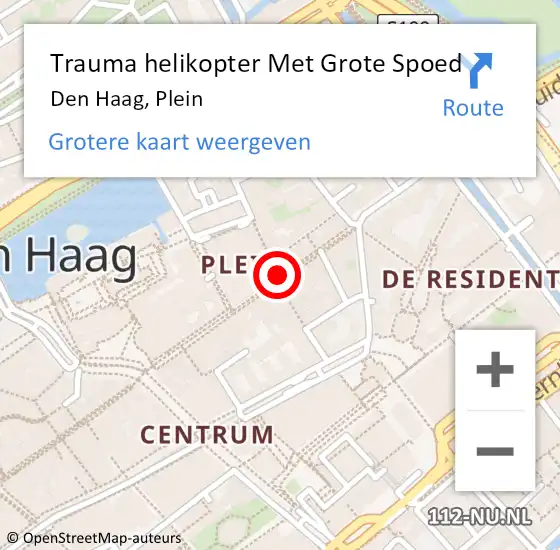 Locatie op kaart van de 112 melding: Trauma helikopter Met Grote Spoed Naar Den Haag, Plein op 30 mei 2024 17:19