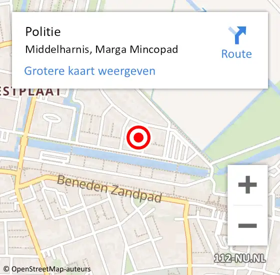 Locatie op kaart van de 112 melding: Politie Middelharnis, Marga Mincopad op 30 mei 2024 17:20