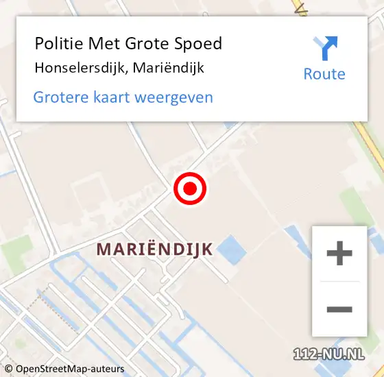Locatie op kaart van de 112 melding: Politie Met Grote Spoed Naar Honselersdijk, Mariëndijk op 30 mei 2024 17:36