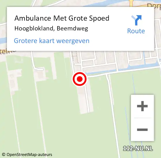 Locatie op kaart van de 112 melding: Ambulance Met Grote Spoed Naar Hoogblokland, Beemdweg op 30 mei 2024 17:42