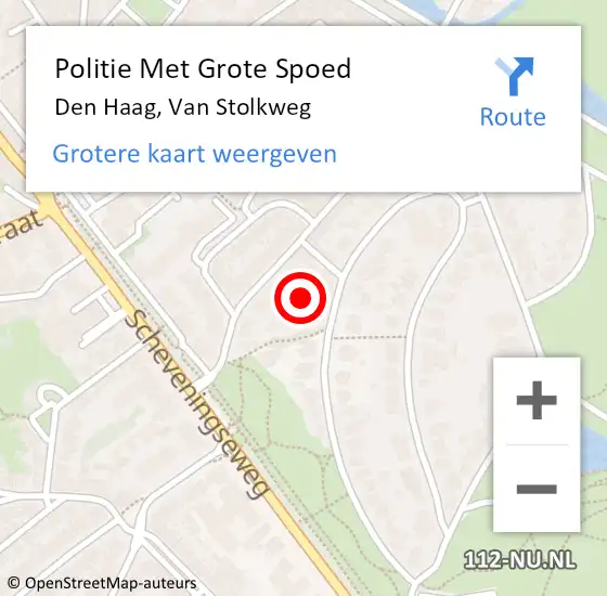 Locatie op kaart van de 112 melding: Politie Met Grote Spoed Naar Den Haag, Van Stolkweg op 30 mei 2024 17:45