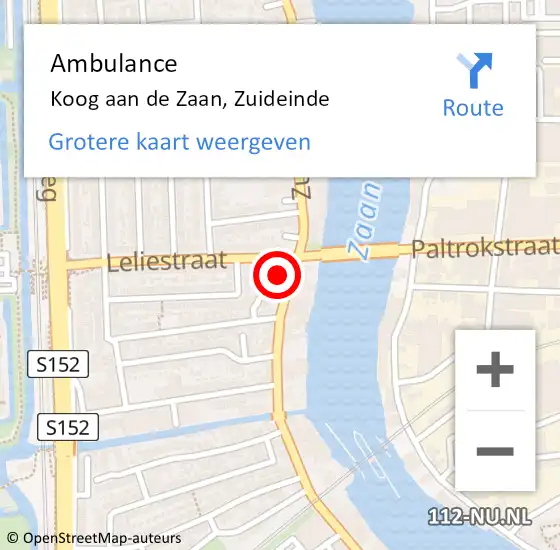 Locatie op kaart van de 112 melding: Ambulance Koog aan de Zaan, Zuideinde op 30 mei 2024 17:56