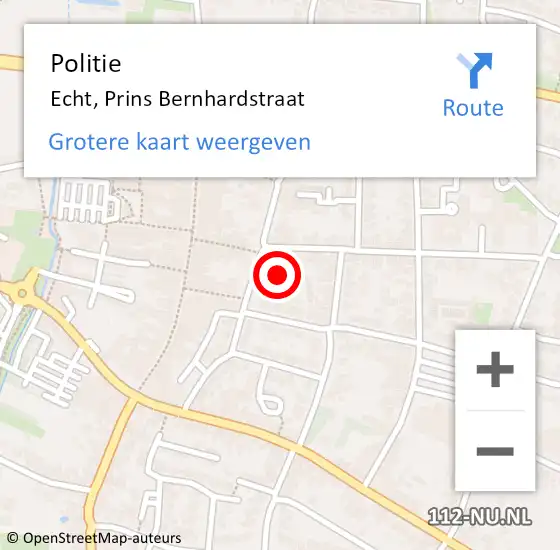 Locatie op kaart van de 112 melding: Politie Echt, Prins Bernhardstraat op 30 mei 2024 17:59