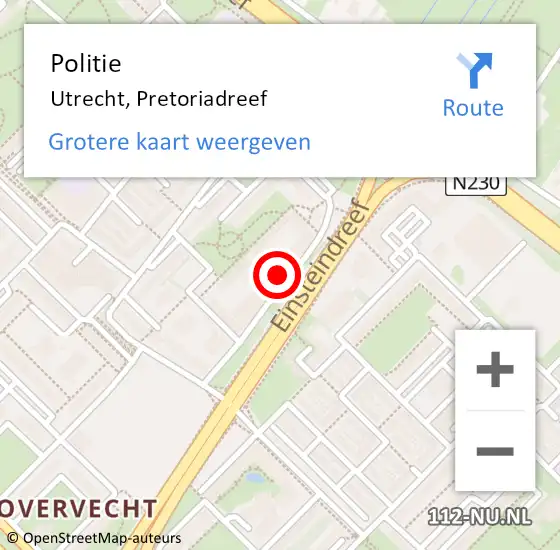 Locatie op kaart van de 112 melding: Politie Utrecht, Pretoriadreef op 30 mei 2024 18:03