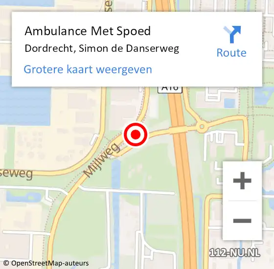 Locatie op kaart van de 112 melding: Ambulance Met Spoed Naar Dordrecht, Simon de Danserweg op 30 mei 2024 18:22