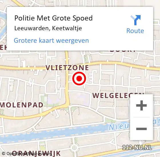 Locatie op kaart van de 112 melding: Politie Met Grote Spoed Naar Leeuwarden, Keetwaltje op 30 mei 2024 18:23