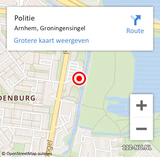 Locatie op kaart van de 112 melding: Politie Arnhem, Groningensingel op 30 mei 2024 18:41