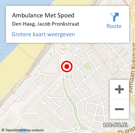 Locatie op kaart van de 112 melding: Ambulance Met Spoed Naar Den Haag, Jacob Pronkstraat op 30 mei 2024 18:41