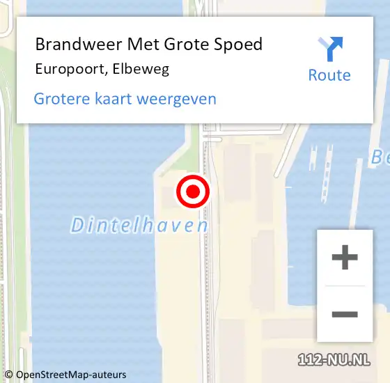 Locatie op kaart van de 112 melding: Brandweer Met Grote Spoed Naar Europoort, Elbeweg op 30 mei 2024 18:55