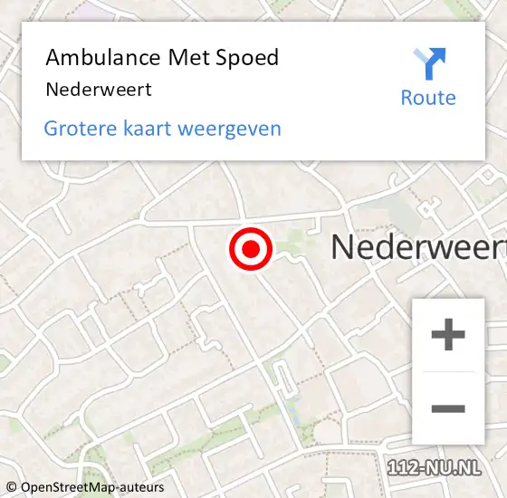 Locatie op kaart van de 112 melding: Ambulance Met Spoed Naar Nederweert op 30 mei 2024 19:10