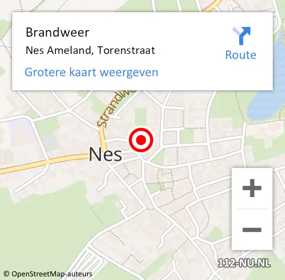 Locatie op kaart van de 112 melding: Brandweer Nes Ameland, Torenstraat op 30 mei 2024 19:32