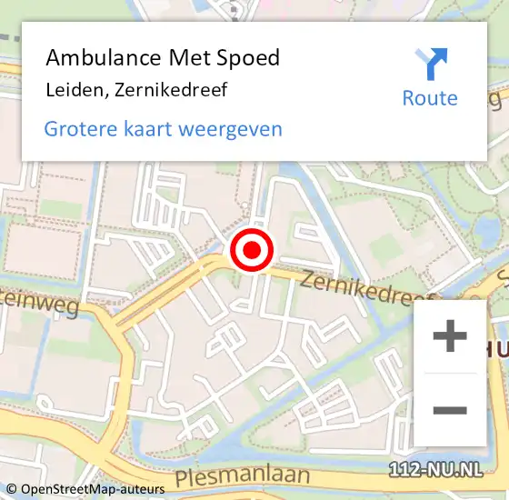 Locatie op kaart van de 112 melding: Ambulance Met Spoed Naar Leiden, Zernikedreef op 30 mei 2024 19:37