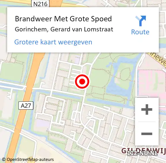 Locatie op kaart van de 112 melding: Brandweer Met Grote Spoed Naar Gorinchem, Gerard van Lomstraat op 30 mei 2024 19:39