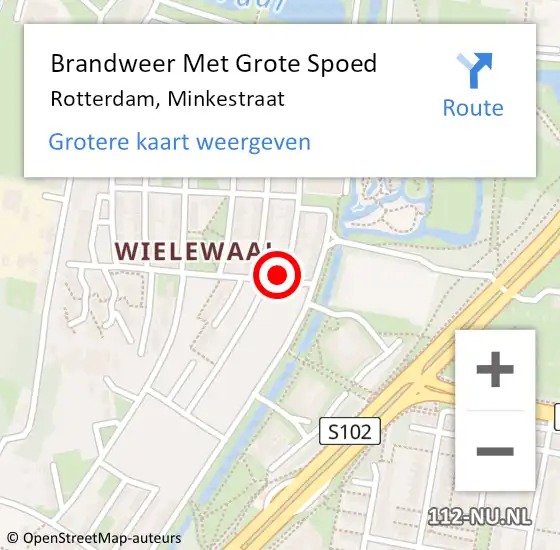 Locatie op kaart van de 112 melding: Brandweer Met Grote Spoed Naar Rotterdam, Minkestraat op 30 mei 2024 19:55