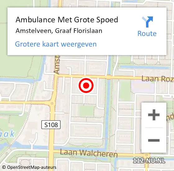 Locatie op kaart van de 112 melding: Ambulance Met Grote Spoed Naar Amstelveen, Graaf Florislaan op 30 mei 2024 19:58