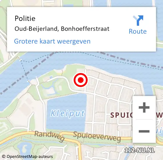 Locatie op kaart van de 112 melding: Politie Oud-Beijerland, Bonhoefferstraat op 30 mei 2024 20:04