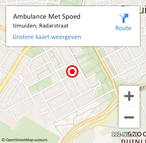 Locatie op kaart van de 112 melding: Ambulance Met Spoed Naar IJmuiden, Radarstraat op 30 mei 2024 20:39