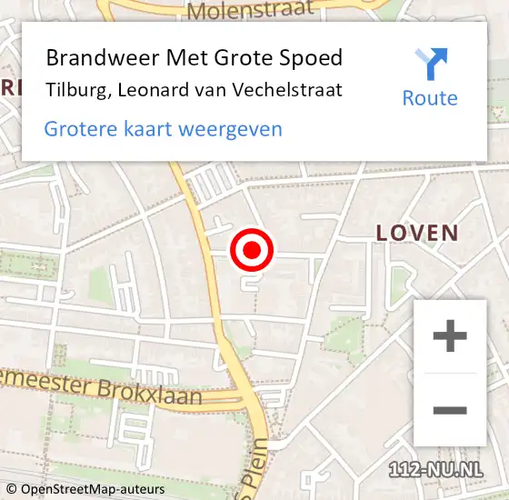 Locatie op kaart van de 112 melding: Brandweer Met Grote Spoed Naar Tilburg, Leonard van Vechelstraat op 30 mei 2024 21:05