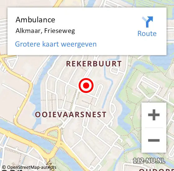 Locatie op kaart van de 112 melding: Ambulance Alkmaar, Frieseweg op 30 mei 2024 21:05