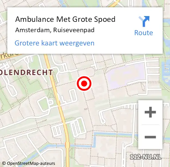 Locatie op kaart van de 112 melding: Ambulance Met Grote Spoed Naar Amsterdam, Ruiseveenpad op 30 mei 2024 21:20