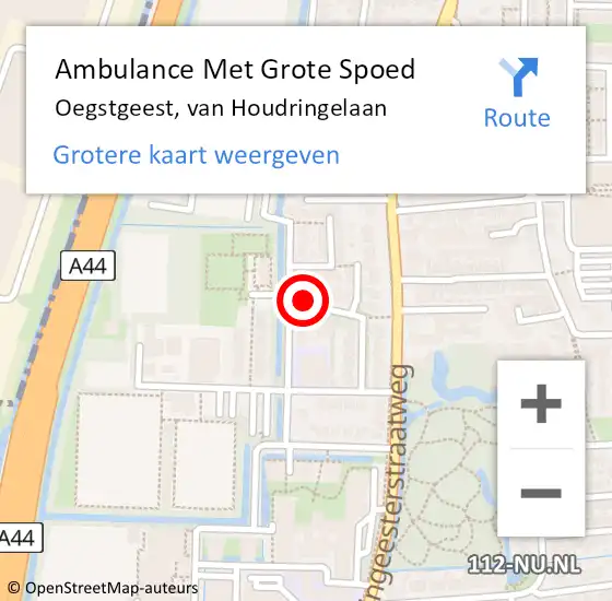 Locatie op kaart van de 112 melding: Ambulance Met Grote Spoed Naar Oegstgeest, van Houdringelaan op 30 mei 2024 21:23