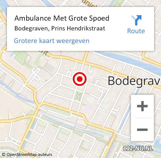 Locatie op kaart van de 112 melding: Ambulance Met Grote Spoed Naar Bodegraven, Prins Hendrikstraat op 30 mei 2024 21:52