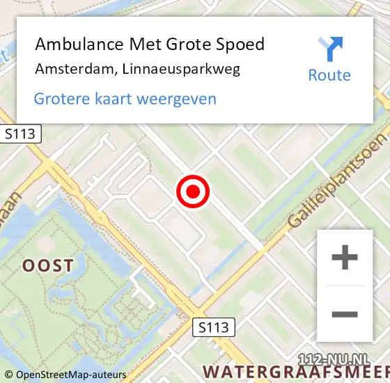 Locatie op kaart van de 112 melding: Ambulance Met Grote Spoed Naar Amsterdam, Linnaeusparkweg op 30 mei 2024 22:07