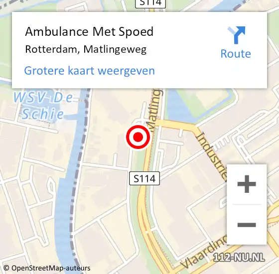 Locatie op kaart van de 112 melding: Ambulance Met Spoed Naar Rotterdam, Matlingeweg op 30 mei 2024 22:47