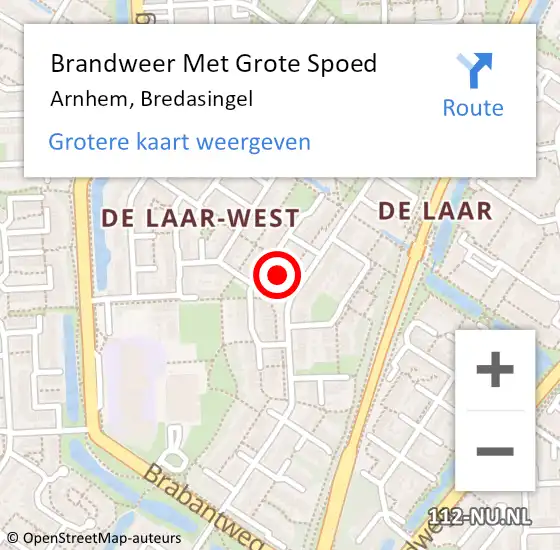 Locatie op kaart van de 112 melding: Brandweer Met Grote Spoed Naar Arnhem, Bredasingel op 30 mei 2024 22:51