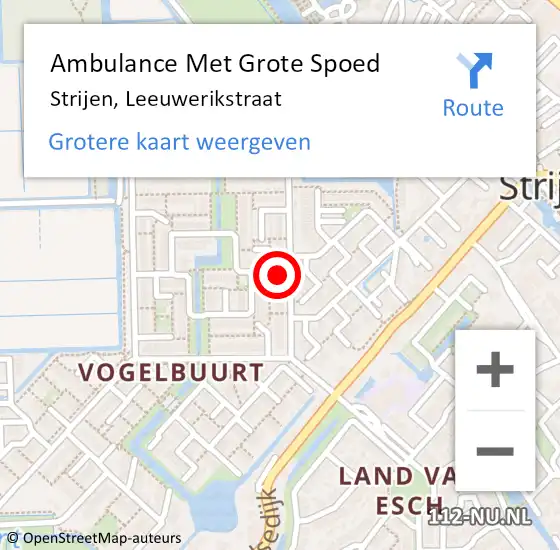 Locatie op kaart van de 112 melding: Ambulance Met Grote Spoed Naar Strijen, Leeuwerikstraat op 30 mei 2024 22:59