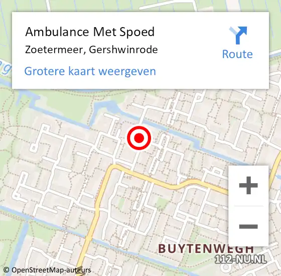 Locatie op kaart van de 112 melding: Ambulance Met Spoed Naar Zoetermeer, Gershwinrode op 30 mei 2024 23:01