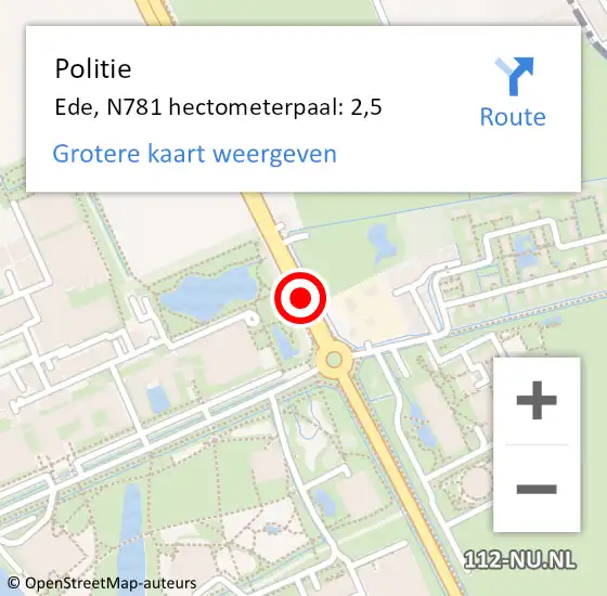 Locatie op kaart van de 112 melding: Politie Ede, N781 hectometerpaal: 2,5 op 30 mei 2024 23:04