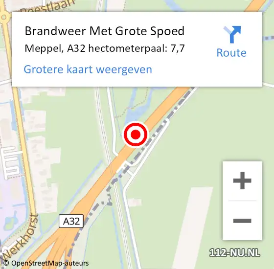 Locatie op kaart van de 112 melding: Brandweer Met Grote Spoed Naar Meppel, A32 hectometerpaal: 7,7 op 30 mei 2024 23:06